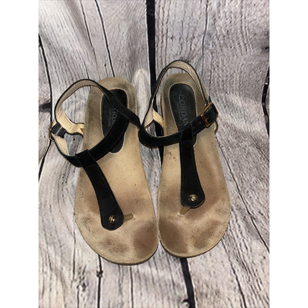 Cordani Gene sz 38 Made in Italy Cork Thong Wedge Sandal Black